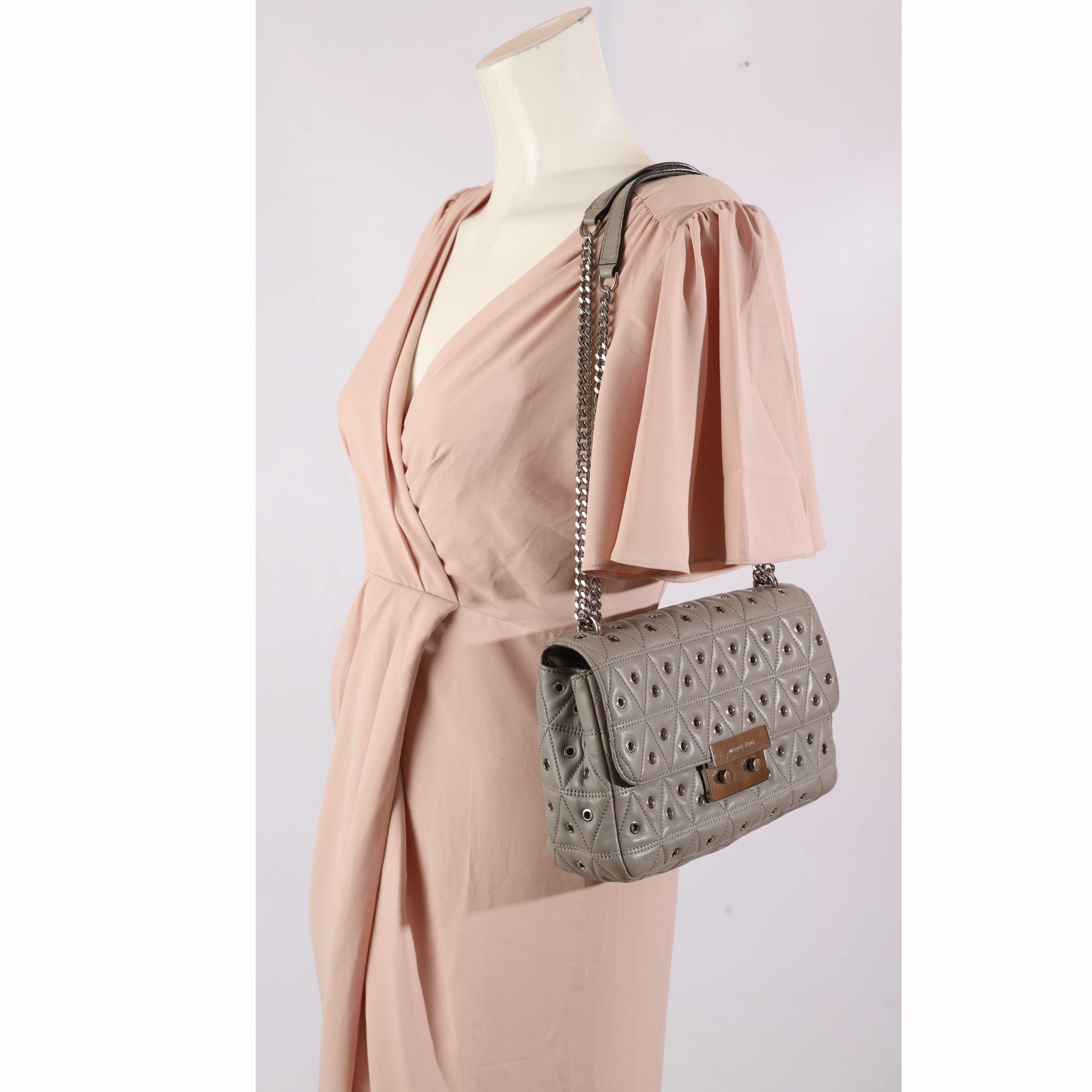 Micheal Kors Sloan Grey Quilted Rings Shoulder Bag