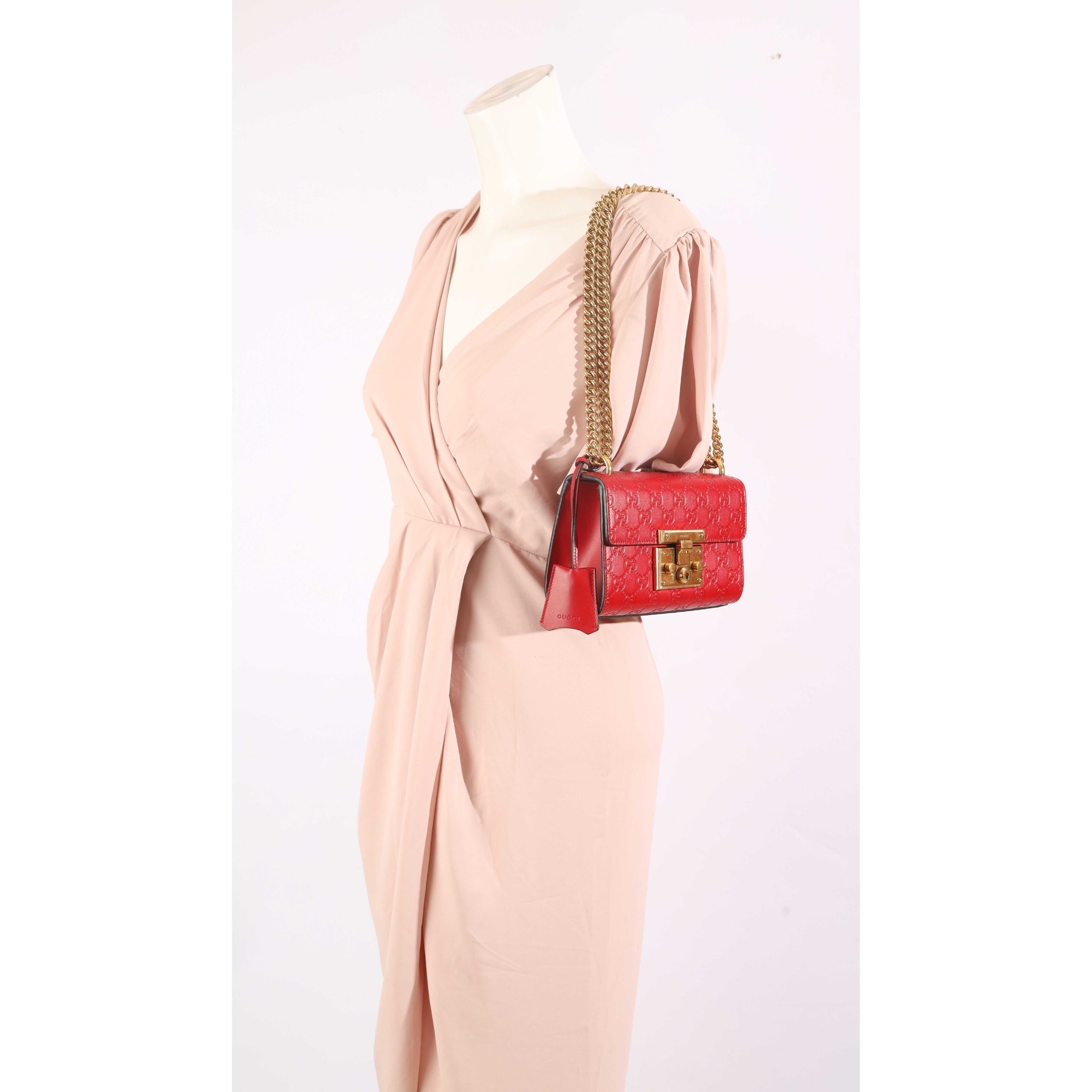 Gucci Red Guccissima Small Padlock Shoulder Bag