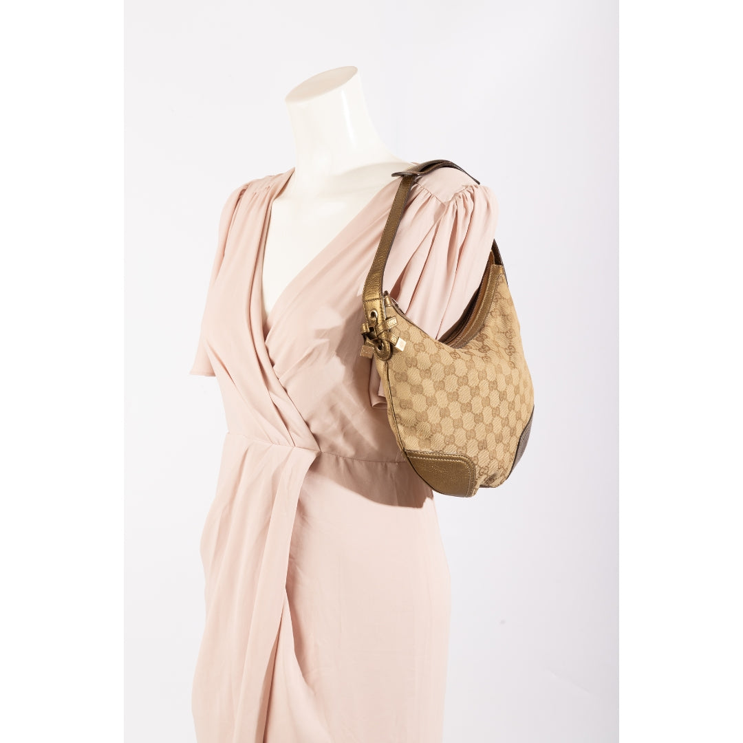 Gucci Beige/Gold GG Canvas and Leather Small Princy Hobo Bag
