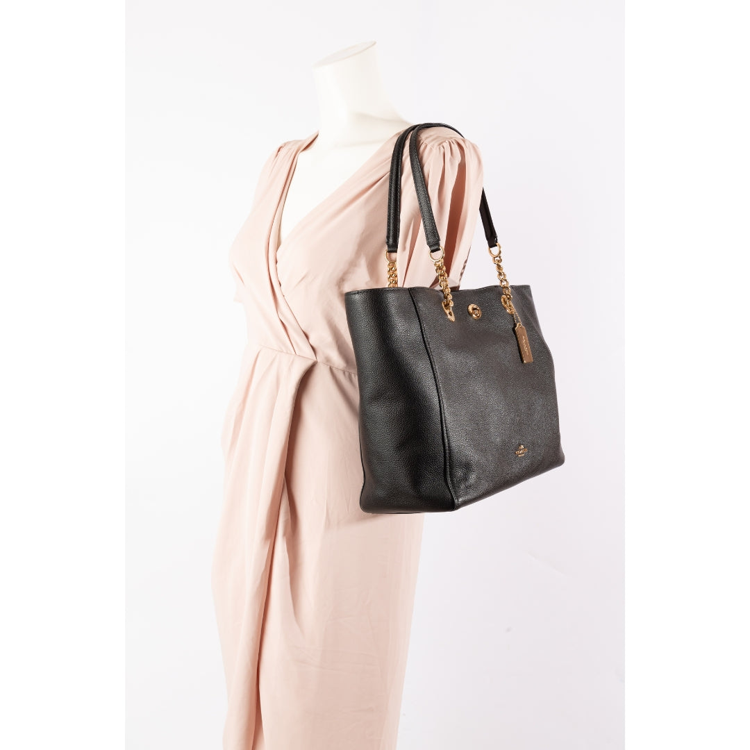 Coach Turnlock Chain Black Tote Bag