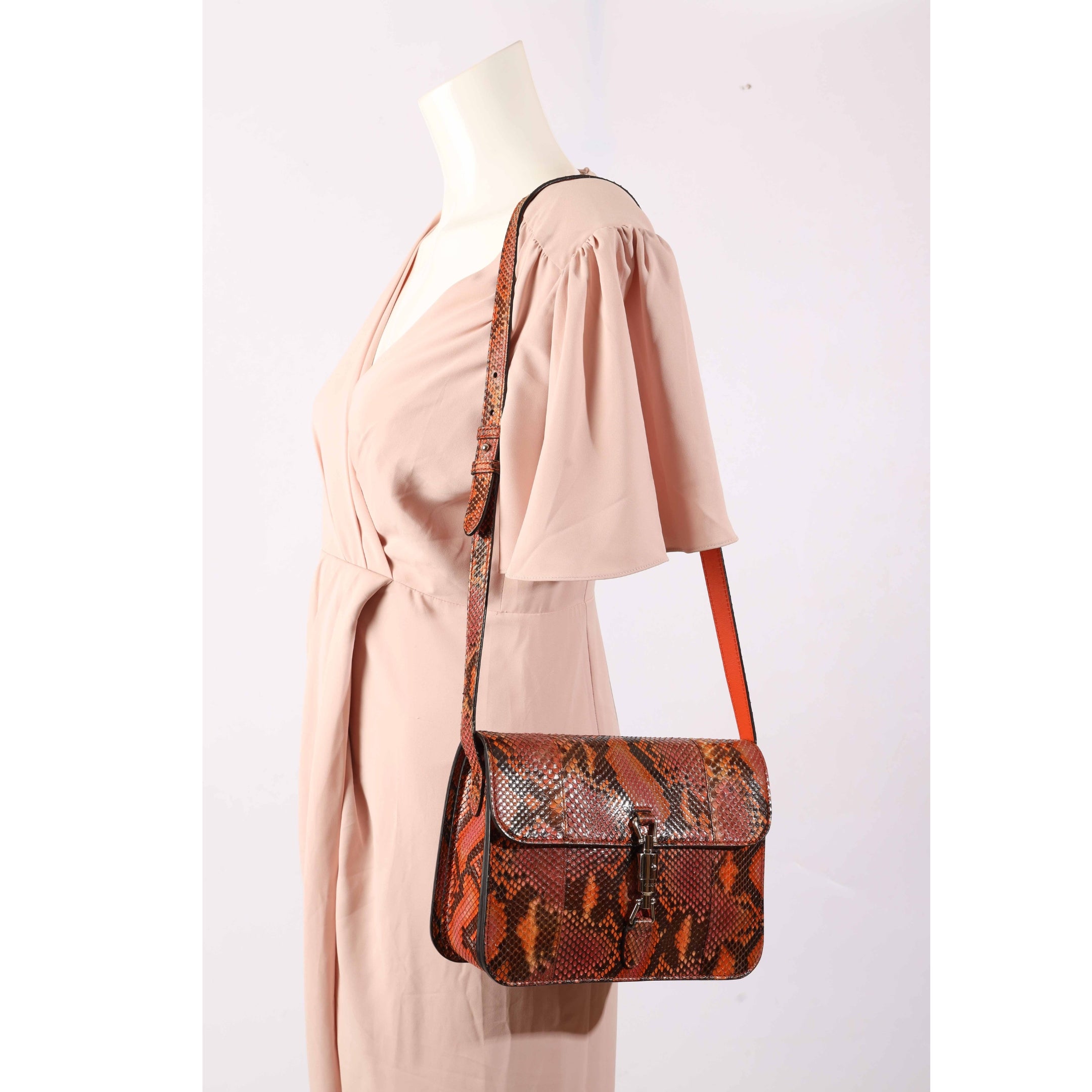 Gucci Orange Python Jackie Flap Shoulder Bag