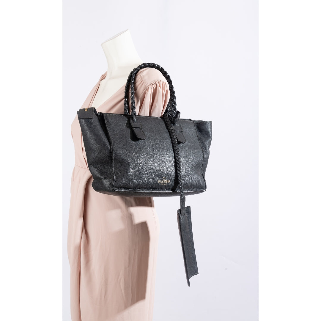 Valentino Garavani Grained Calfskin Black Tote