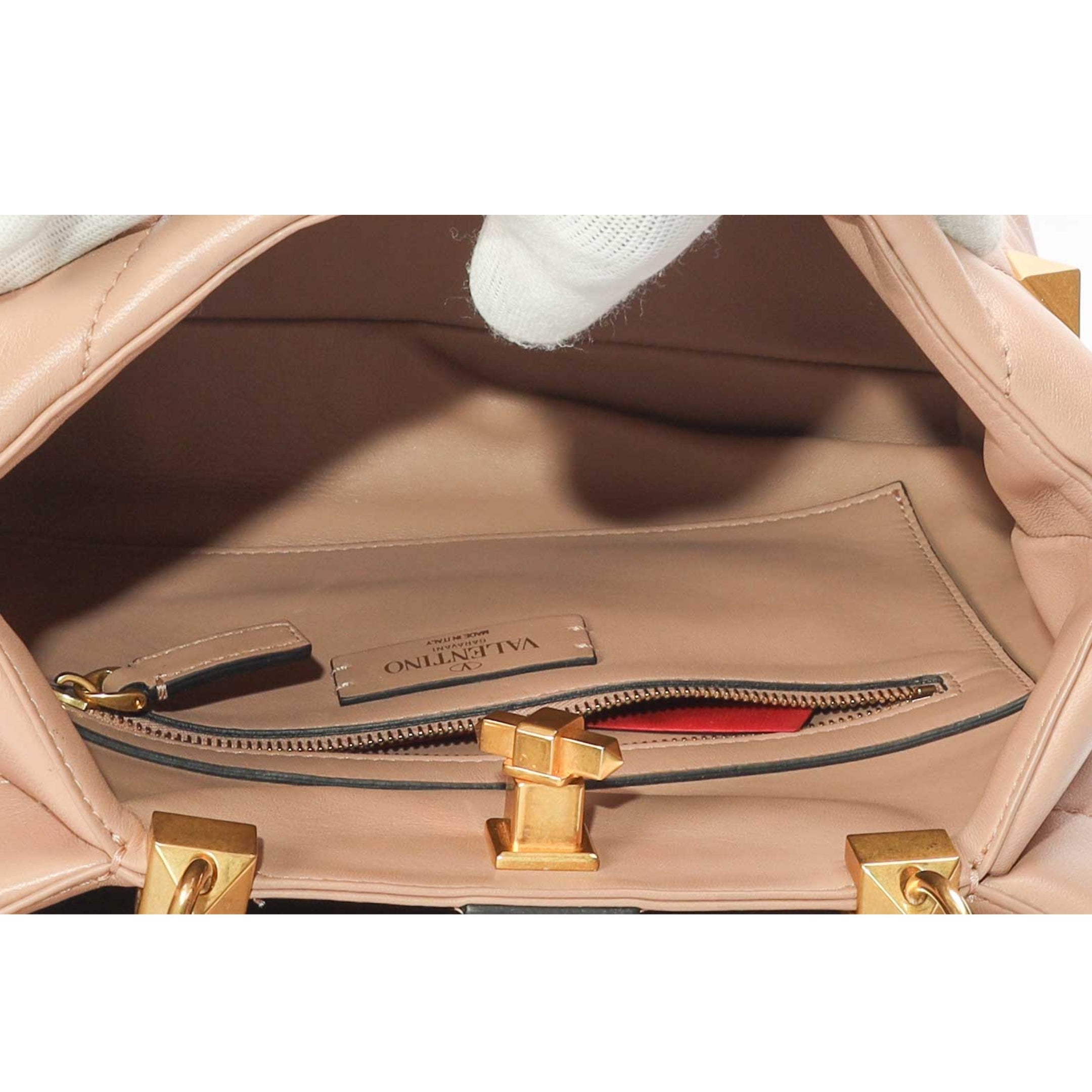 Valentino Roman Stud Dusty Pink Quilted Satchel