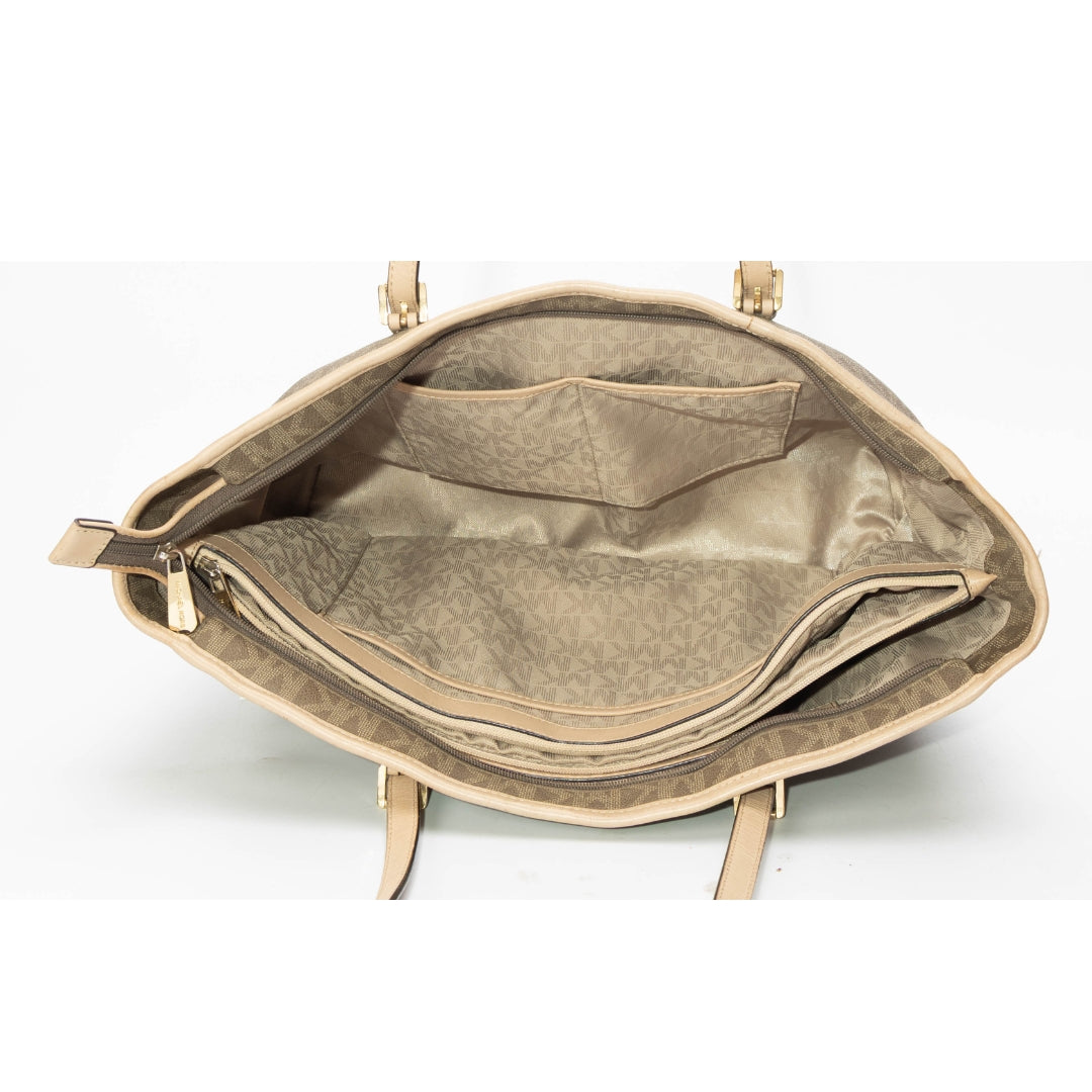 Michael Kors Signature Canvas Leather Jet Set Tote