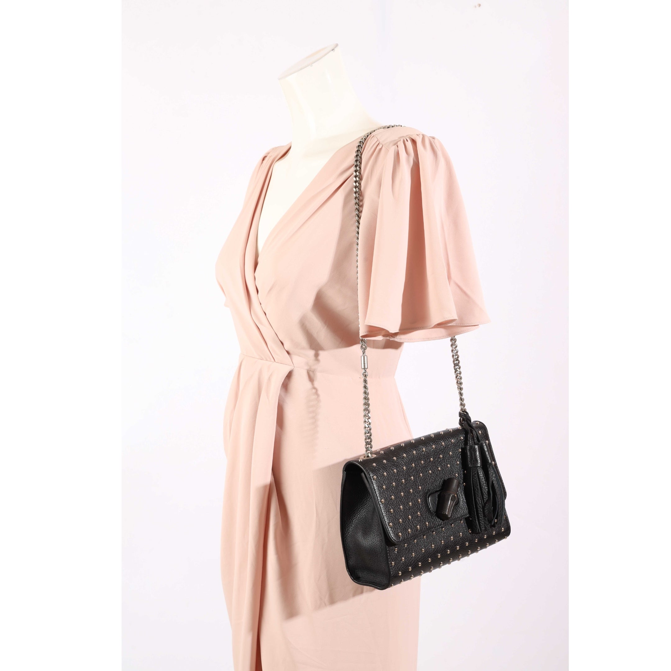 Gucci Black Studded Miss Bamboo Shoulder Bag