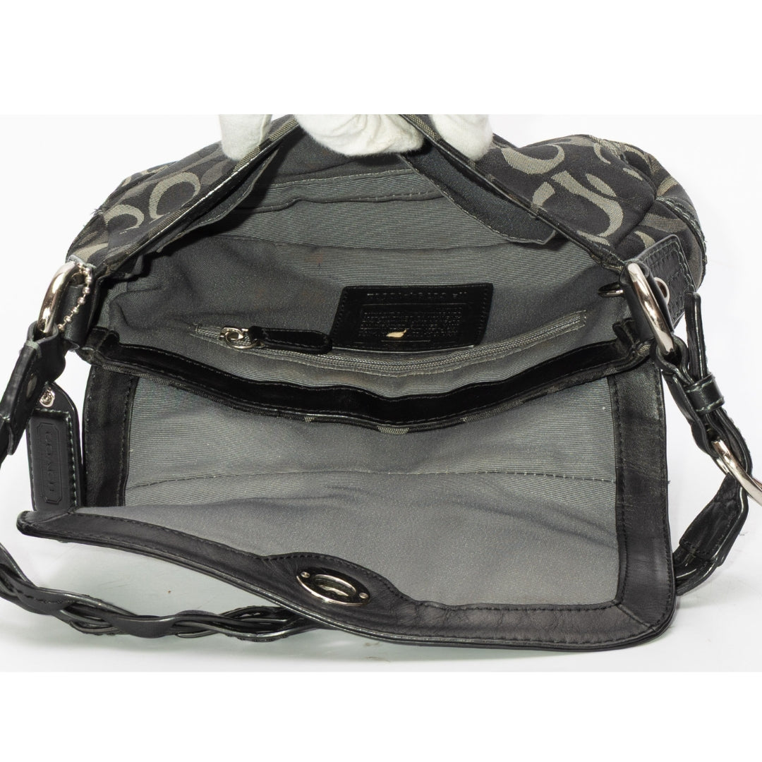 Coach Black Signature Canvas Leather Shoulder Bag