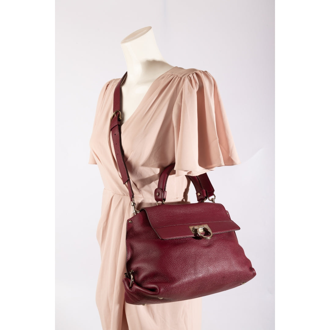 Salvatore Ferragamo Pebbled Calfskin Leather Sofia Satchel