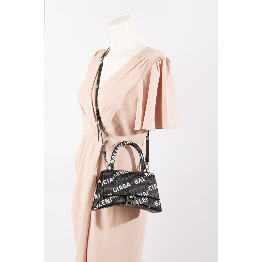 Balenciaga Black BB Monogram Hourglass Top Handle Bag