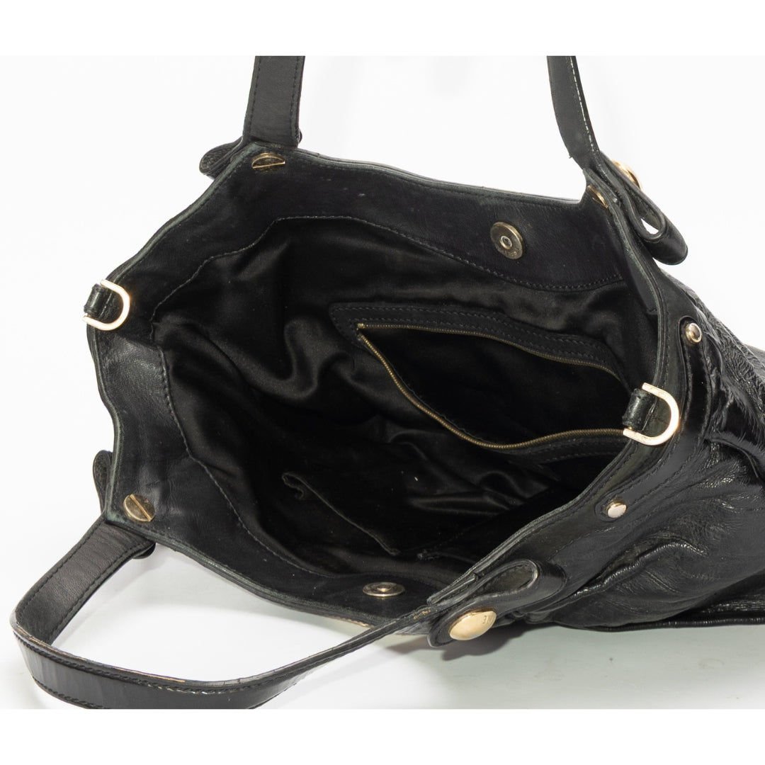 Versace Black Suede and Patent Leather Satchel