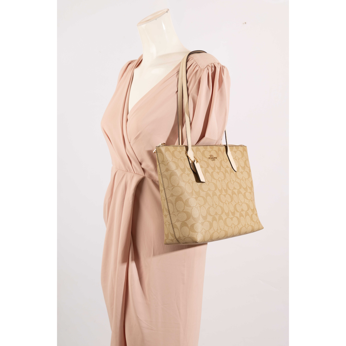 Coach Zip Top Beige Tote