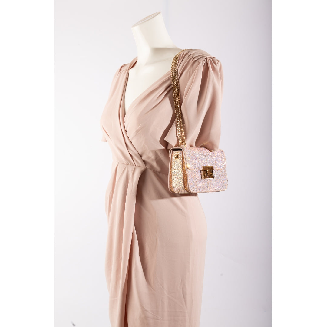 Charles & Keith Glittered Push-Lock Chain Crossbody Bag