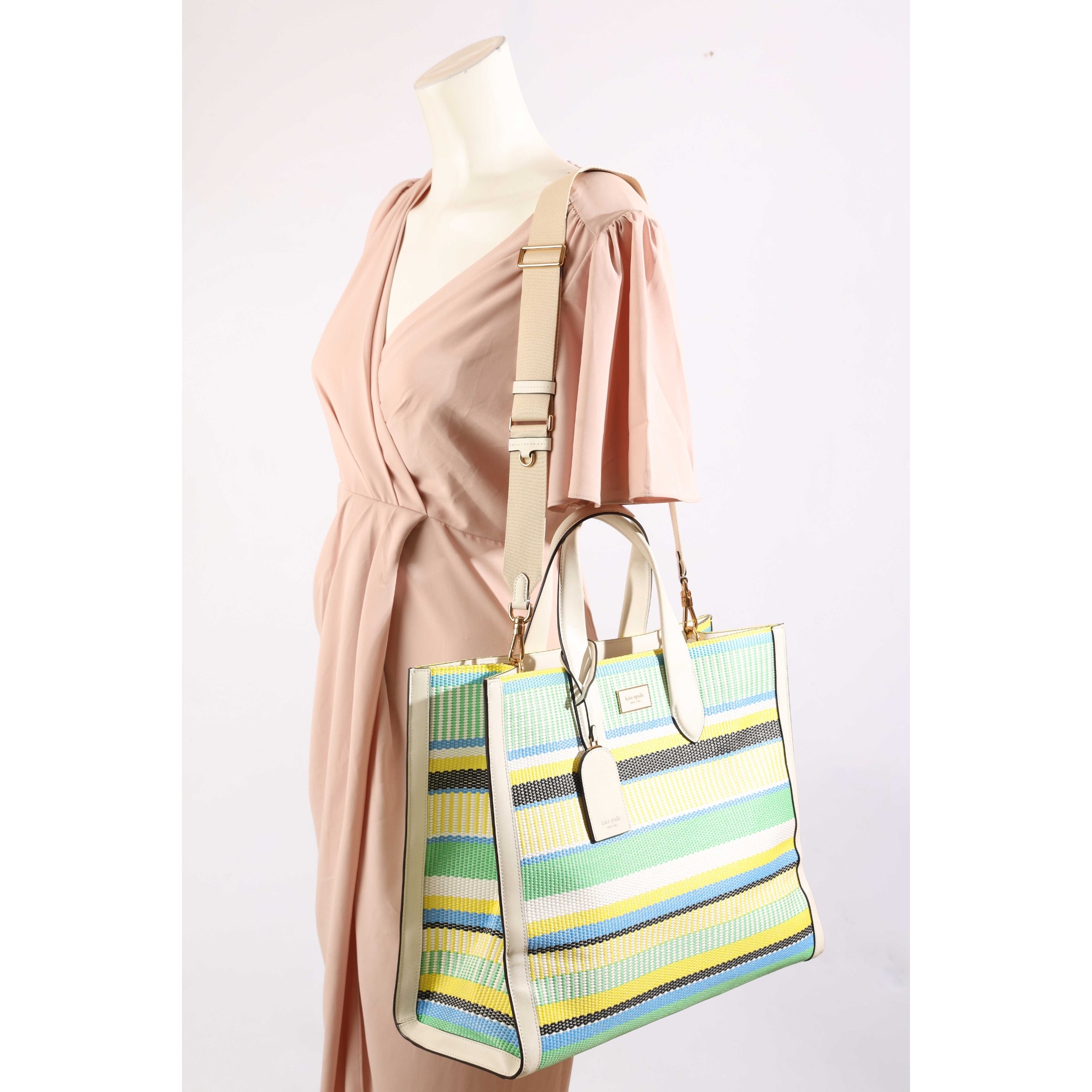 Kate Spade Manhattan Striped Woven Straw Large Tote