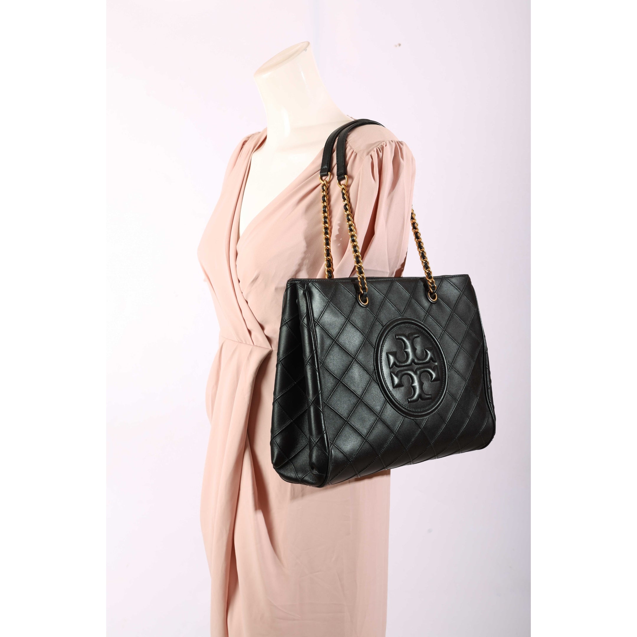 Tory Burch Fleming Black Soft Chain Large Tote