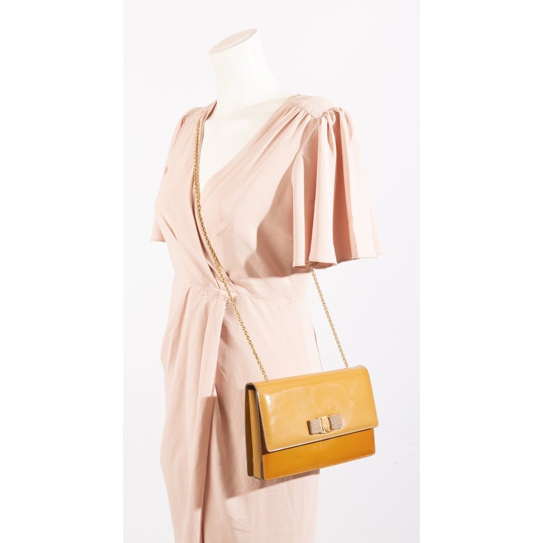 Salvatore Ferragamo Yellow Patent Leather Vara Bow Crossbody Bag