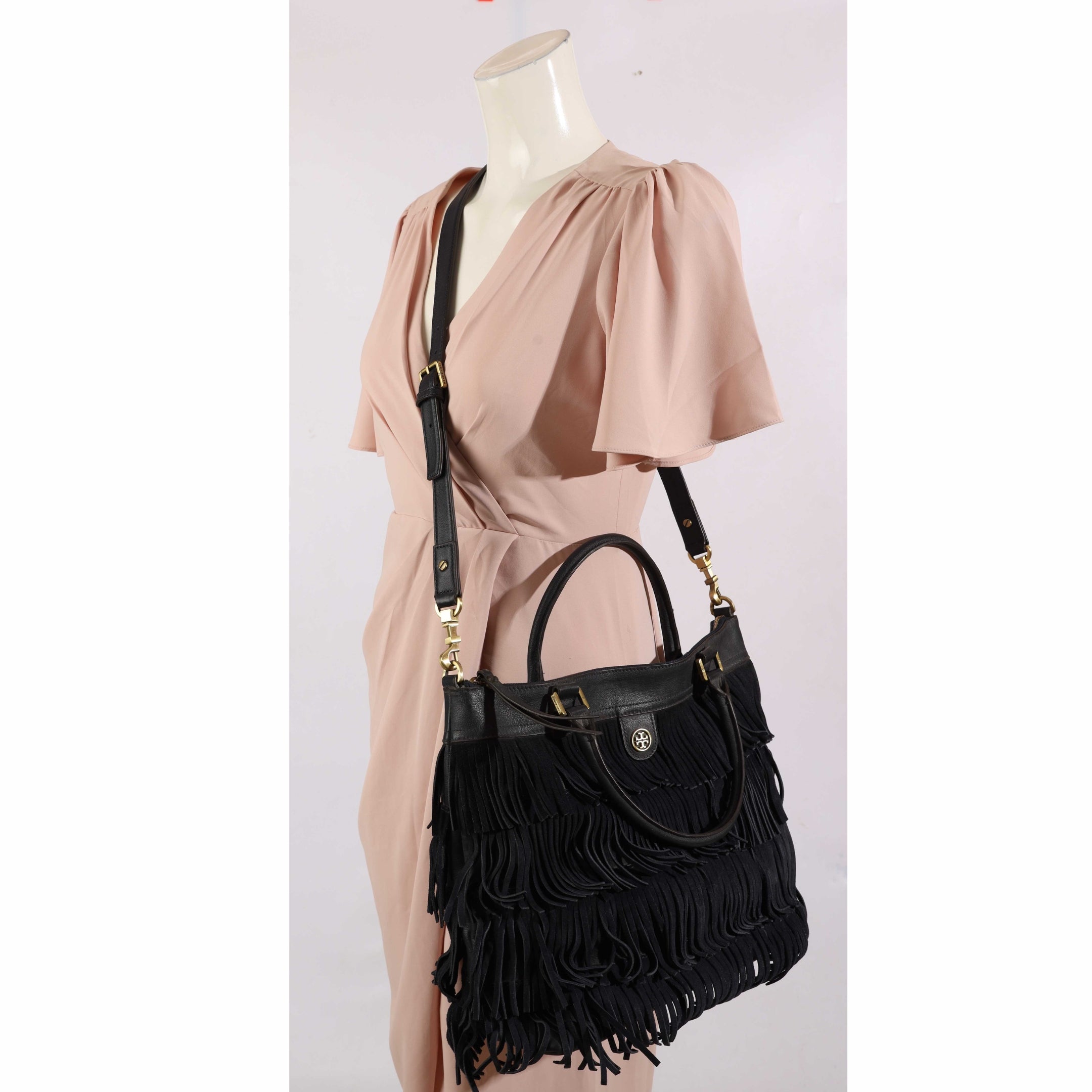 Tory Burch Navy Fringed Crossbody Tote
