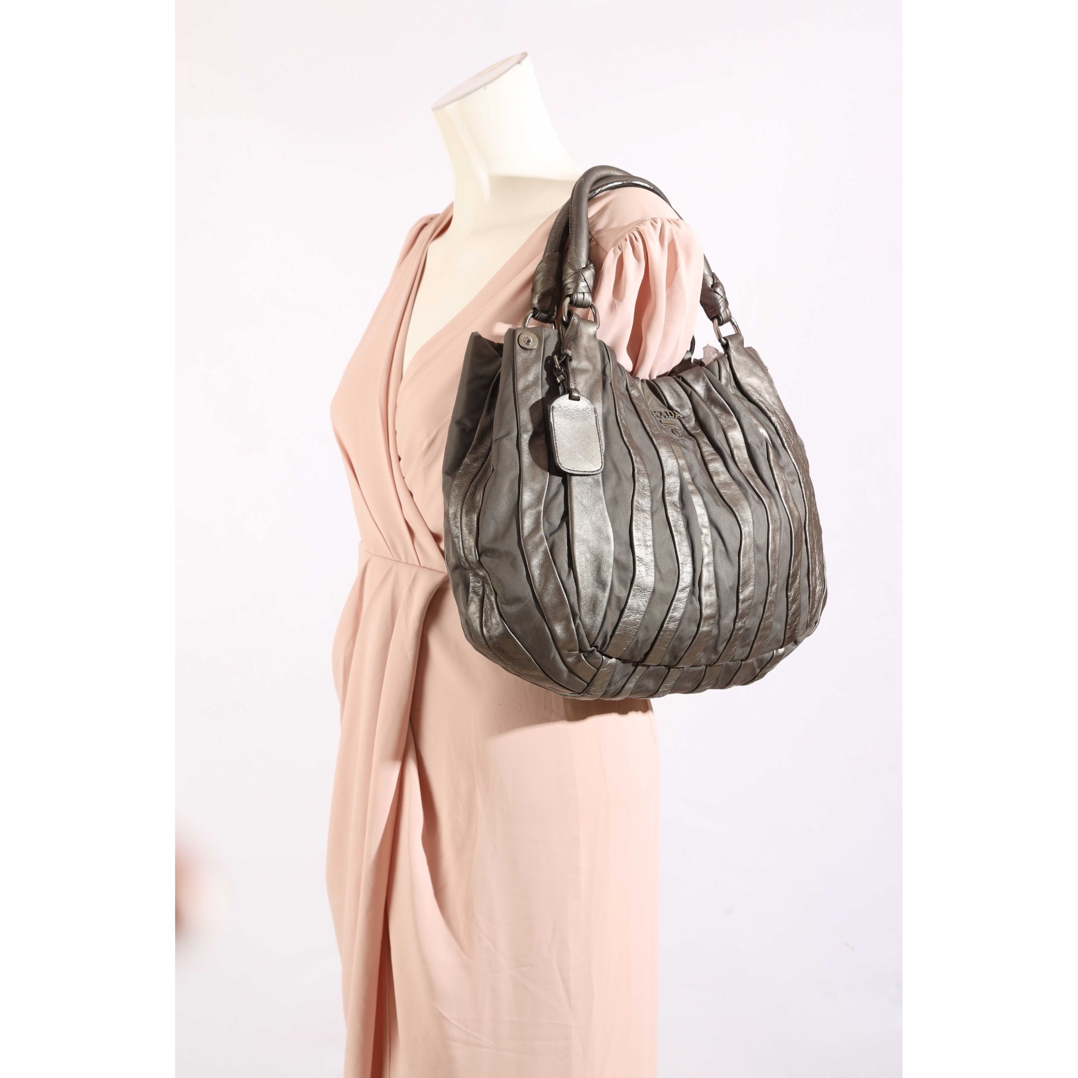 Prada Graphite Nappa Waves Hobo Bag