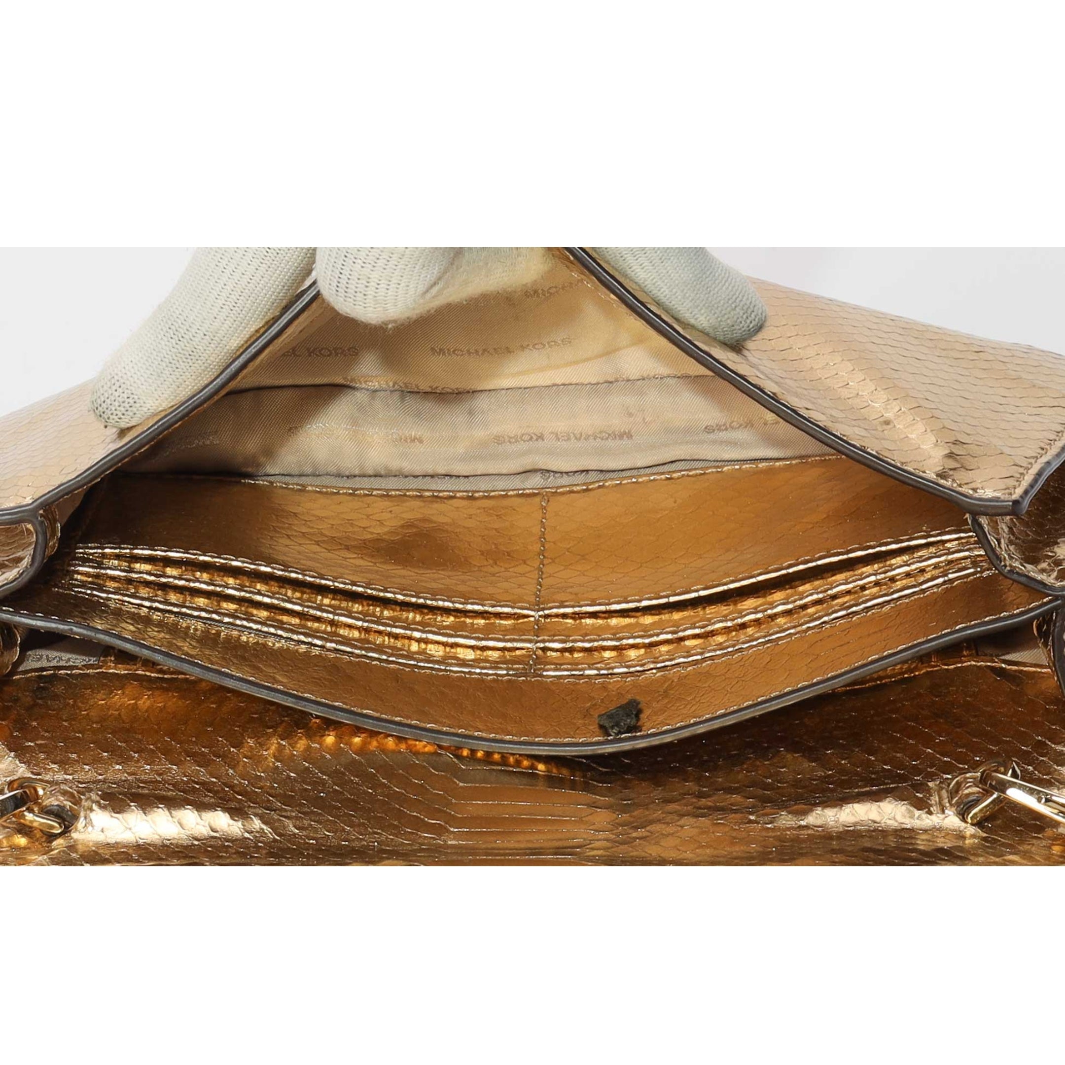 Michael Kors Mott Metallic Gold Clutch Crossbody Bag