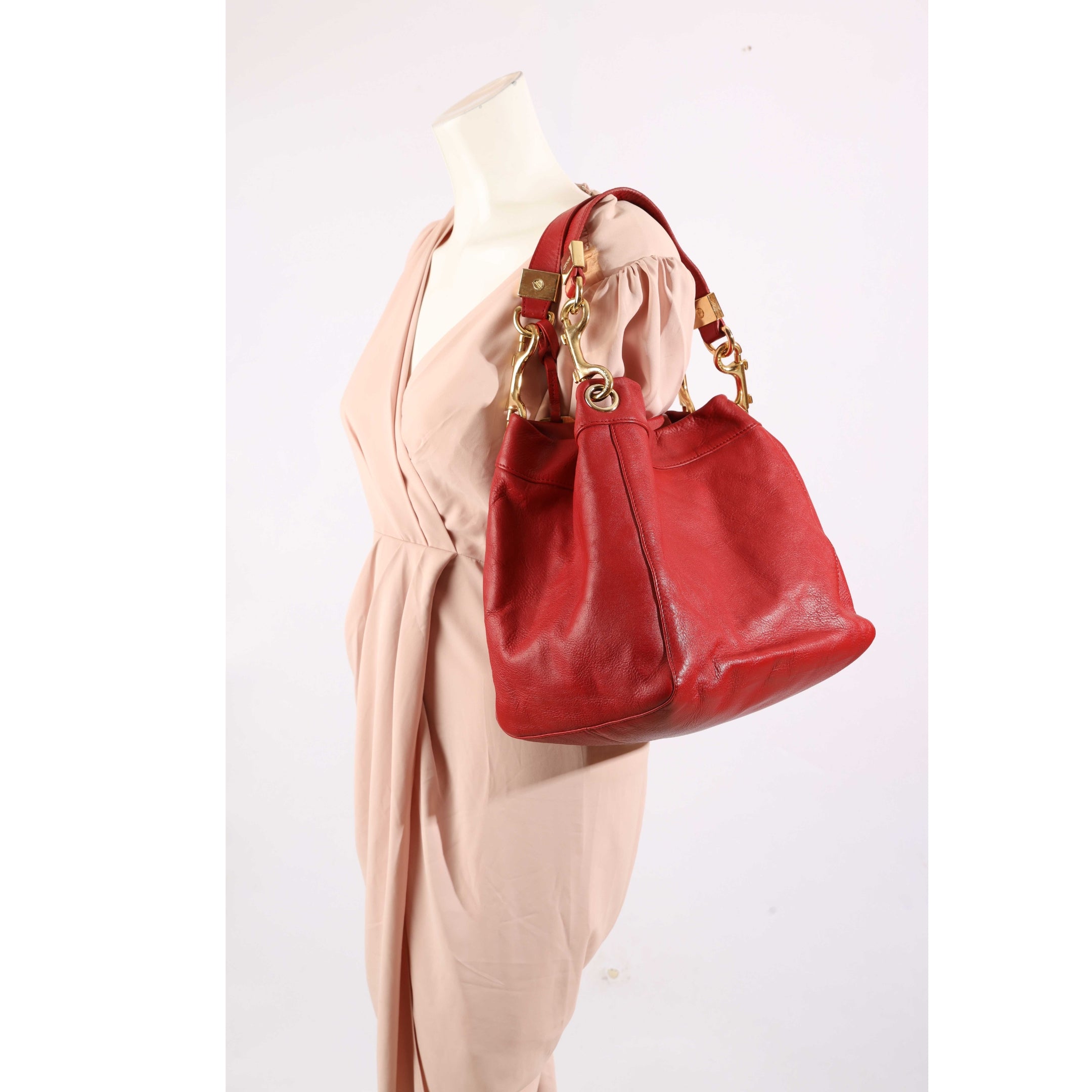 Jimmy Choo Red Enamel Handle Hobo Bag