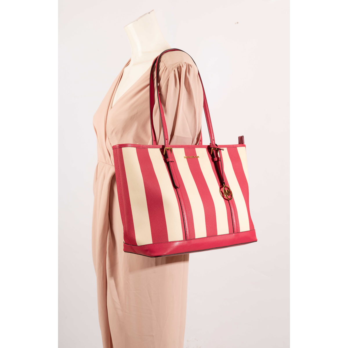 Michael Kors Pink Striped Jet Set Travel Tote