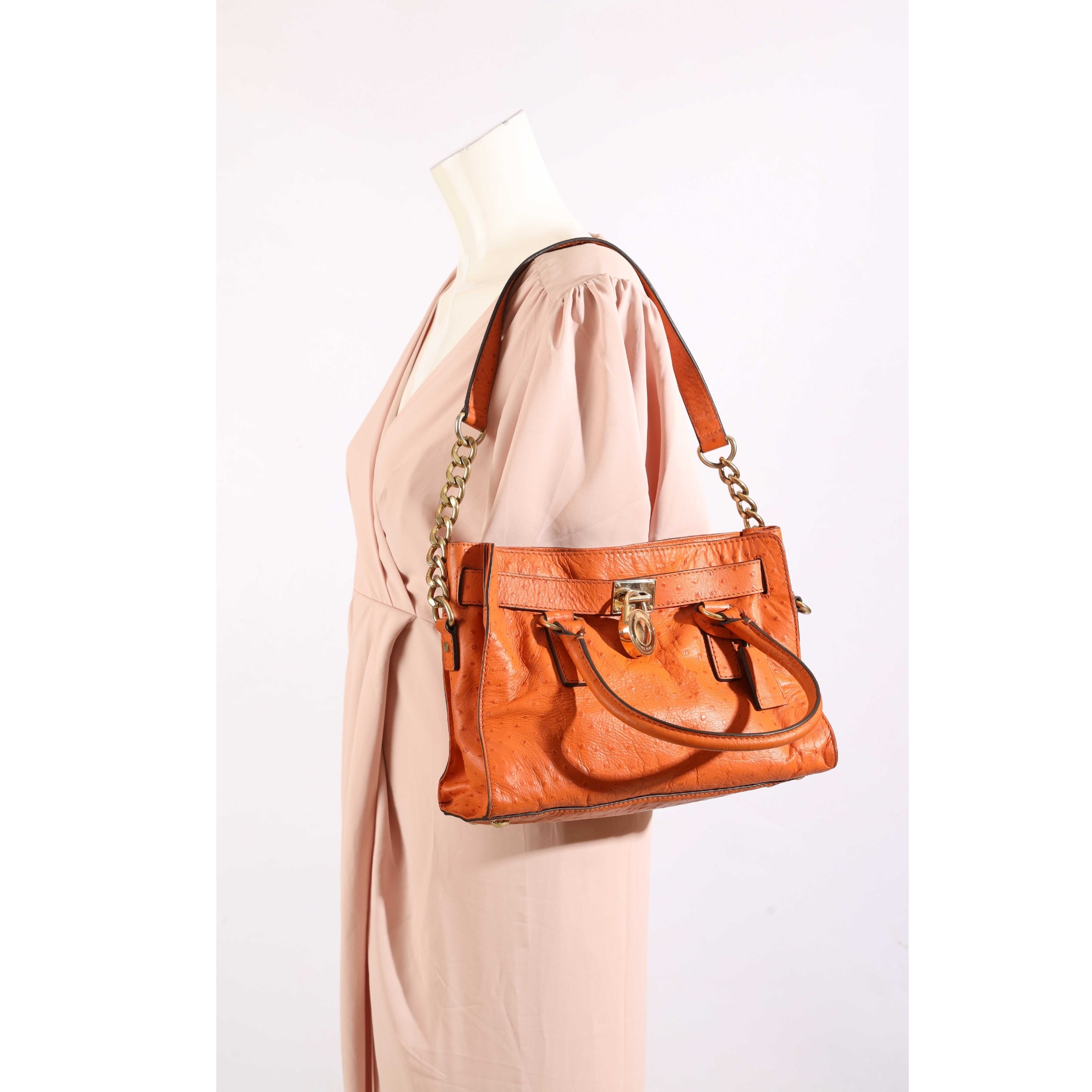 Michael Kors Hamilton Medium Orange Ostrich Tote