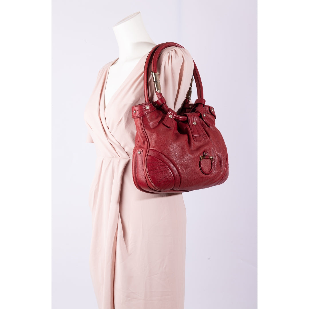 Salvatore Ferragamo Red Leather Gancini Lucchetto Hobo Bag