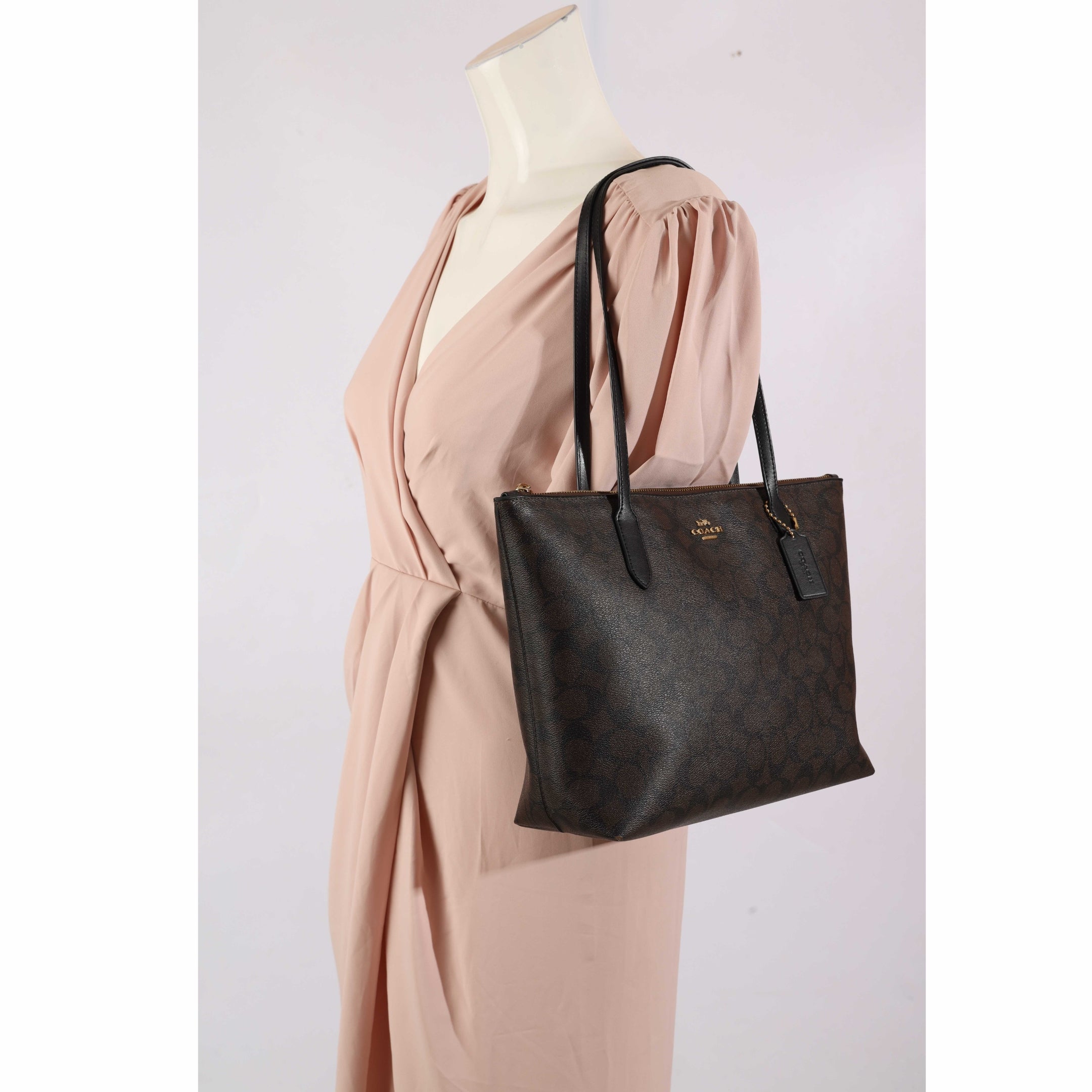 Coach Brown Monogram City Zip Top Tote