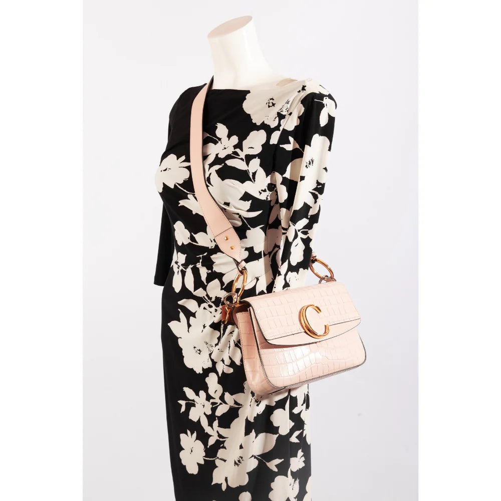 Chloe C Leather-Trimmed Croc-Effect Shoulder Bag