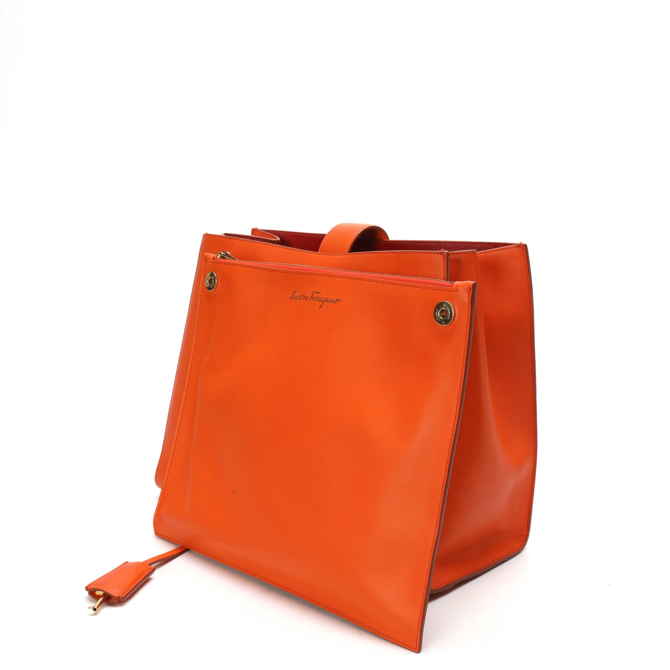 Salvatore Ferragamo Coral Red Gancini Lock Tote