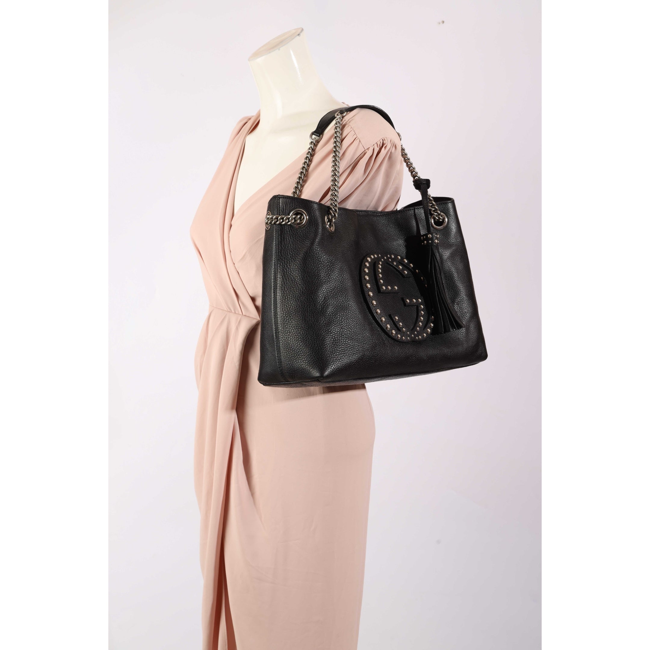 Gucci GG Studded Black Soho Chain Tote
