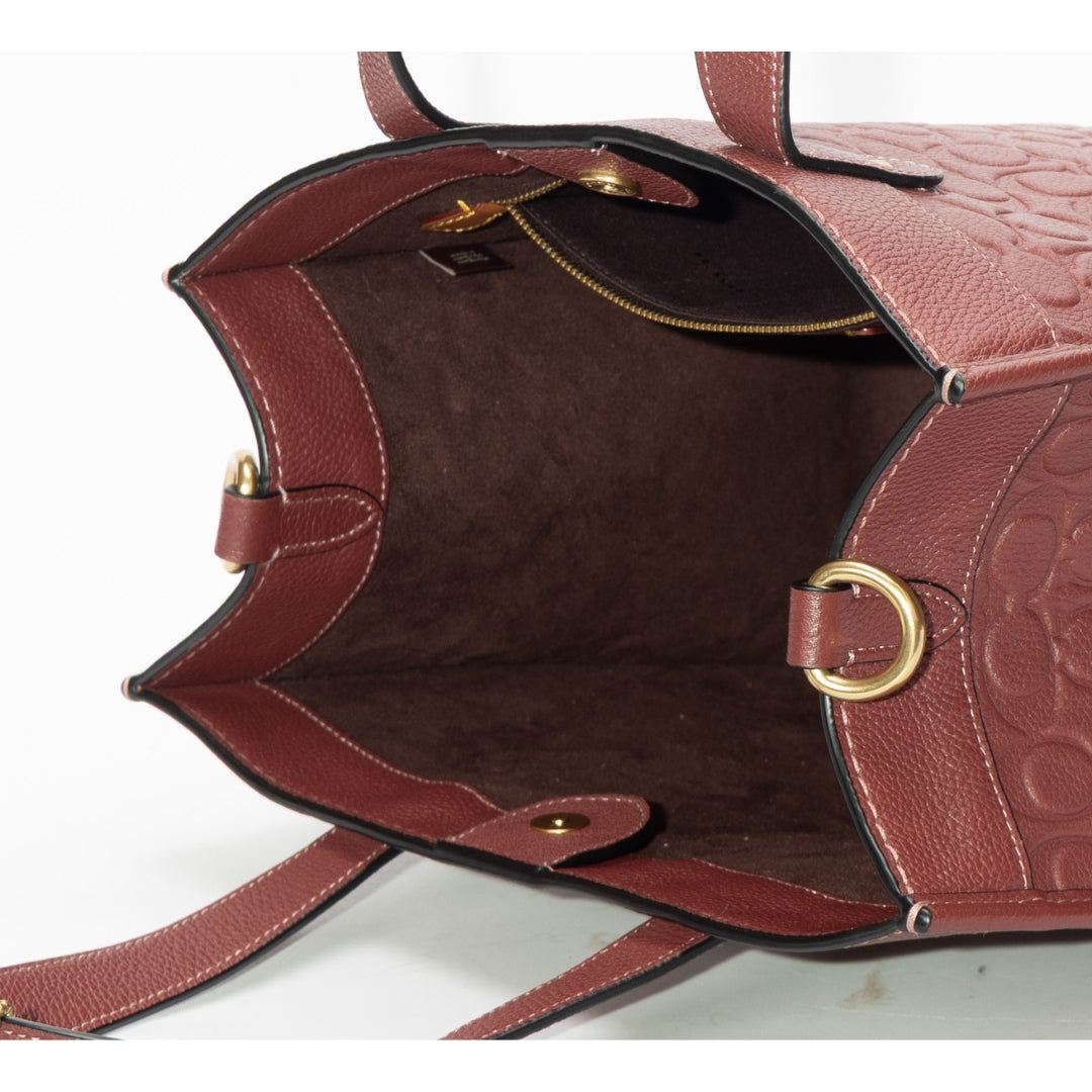 Coach Maroon Field Tote In Signature Leather