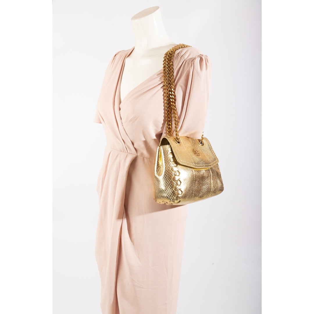 Roberto Cavalli Golden Leather Chain Sling Bag