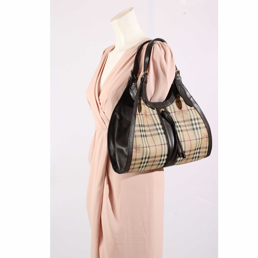 Burberry Brown/Beige Haymarket Kensington Shoulder Tote