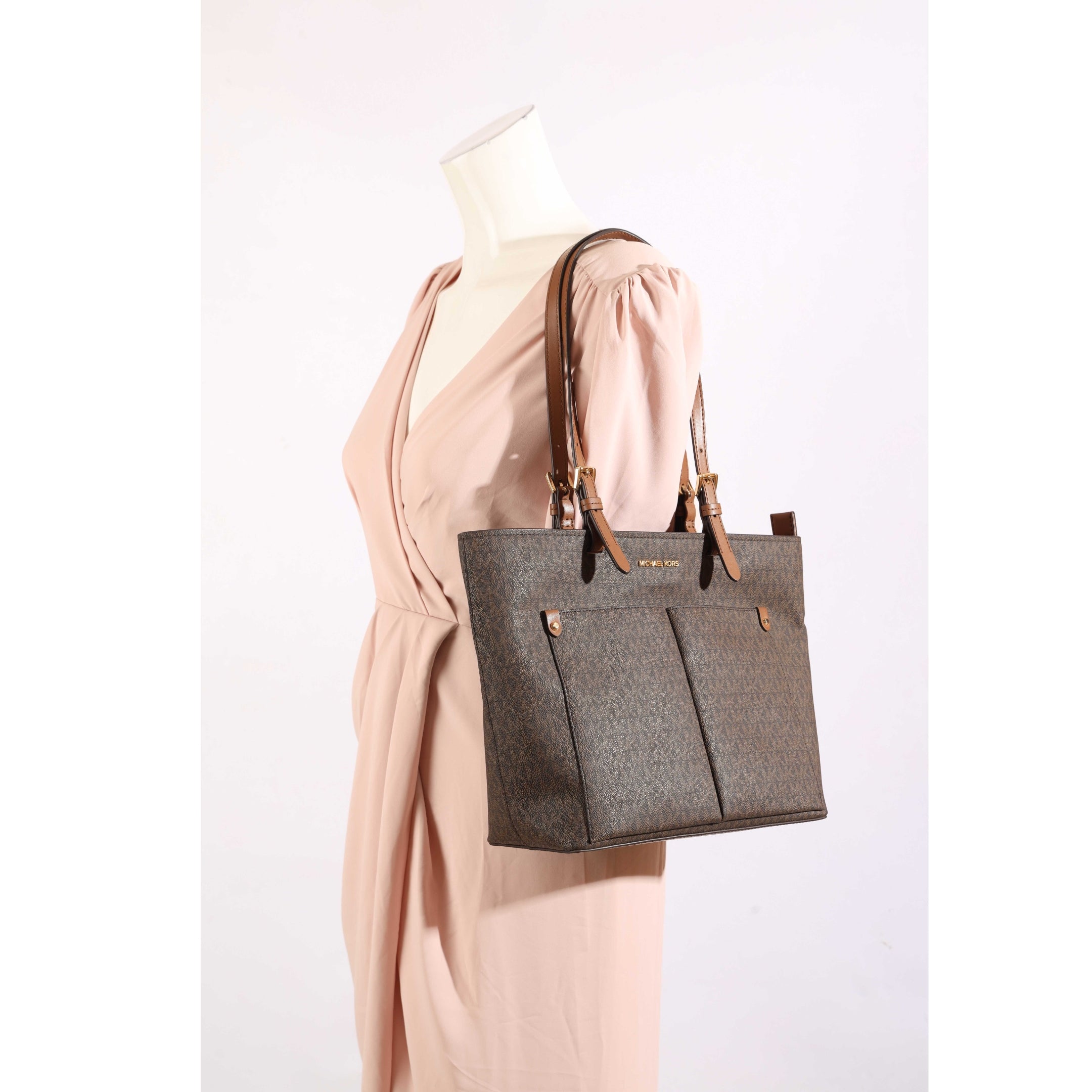 Michael Kors Jet Set Brown Medium Logo Pocket Tote