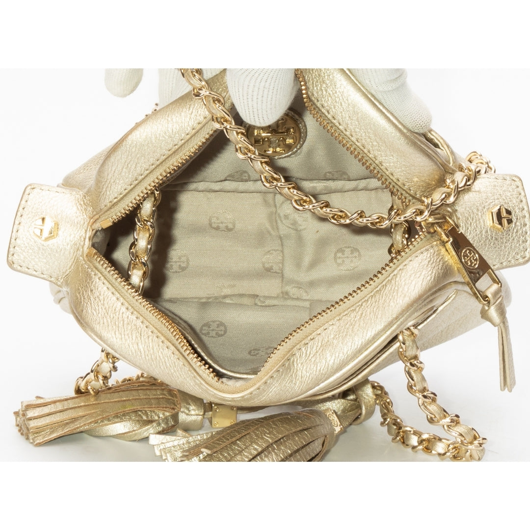 Tory Burch Metallic Gold Leather Thea Chain Crossbody Bag