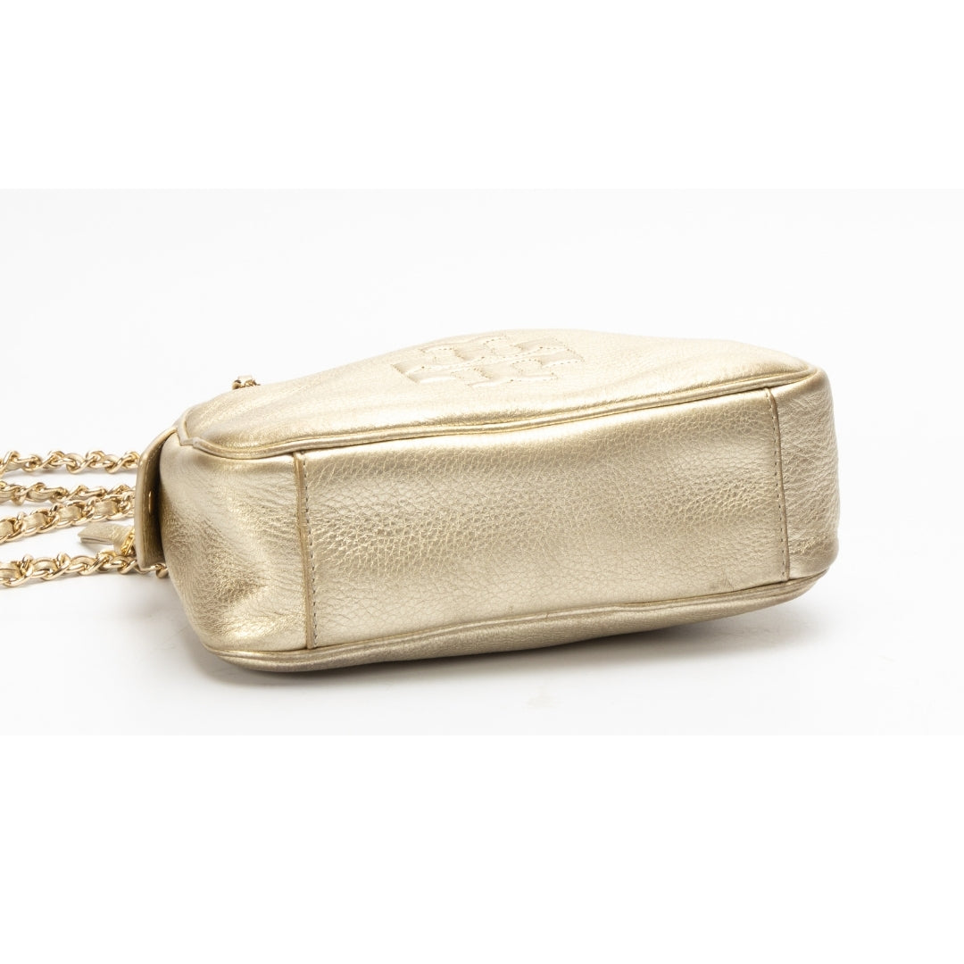 Tory Burch Metallic Gold Leather Thea Chain Crossbody Bag