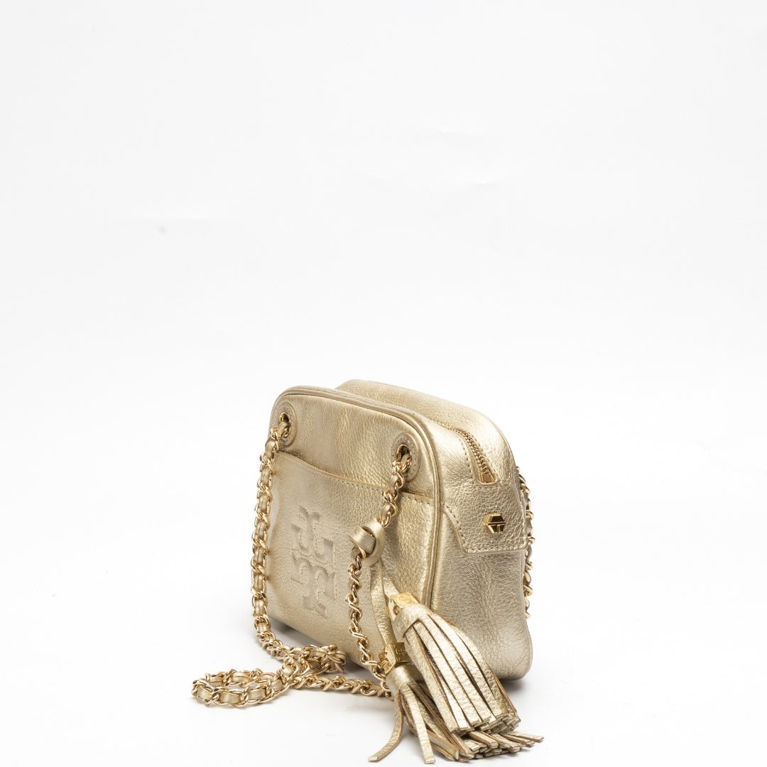 Tory Burch Metallic Gold Leather Thea Chain Crossbody Bag