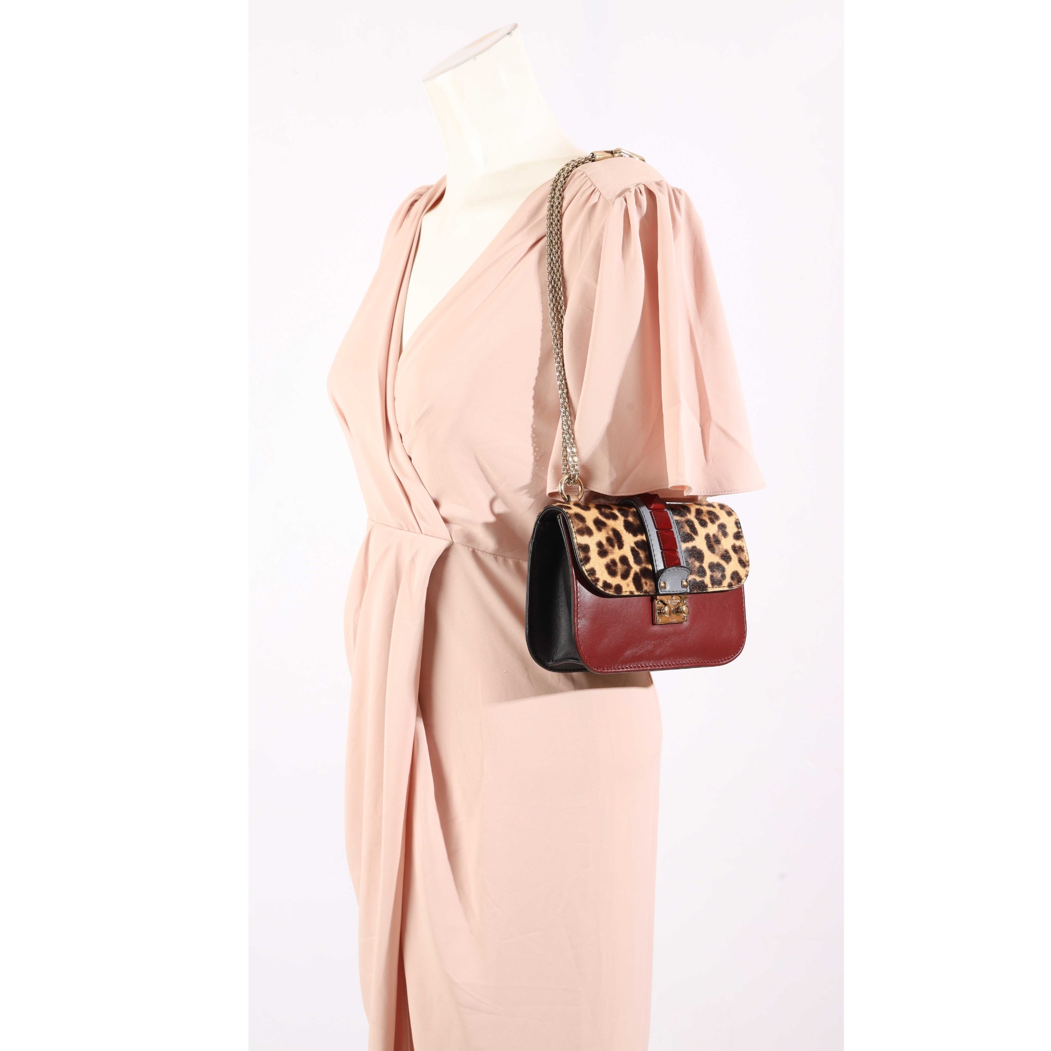 Valentino Leopard Print Rockstud Glam Lock Flap Bag