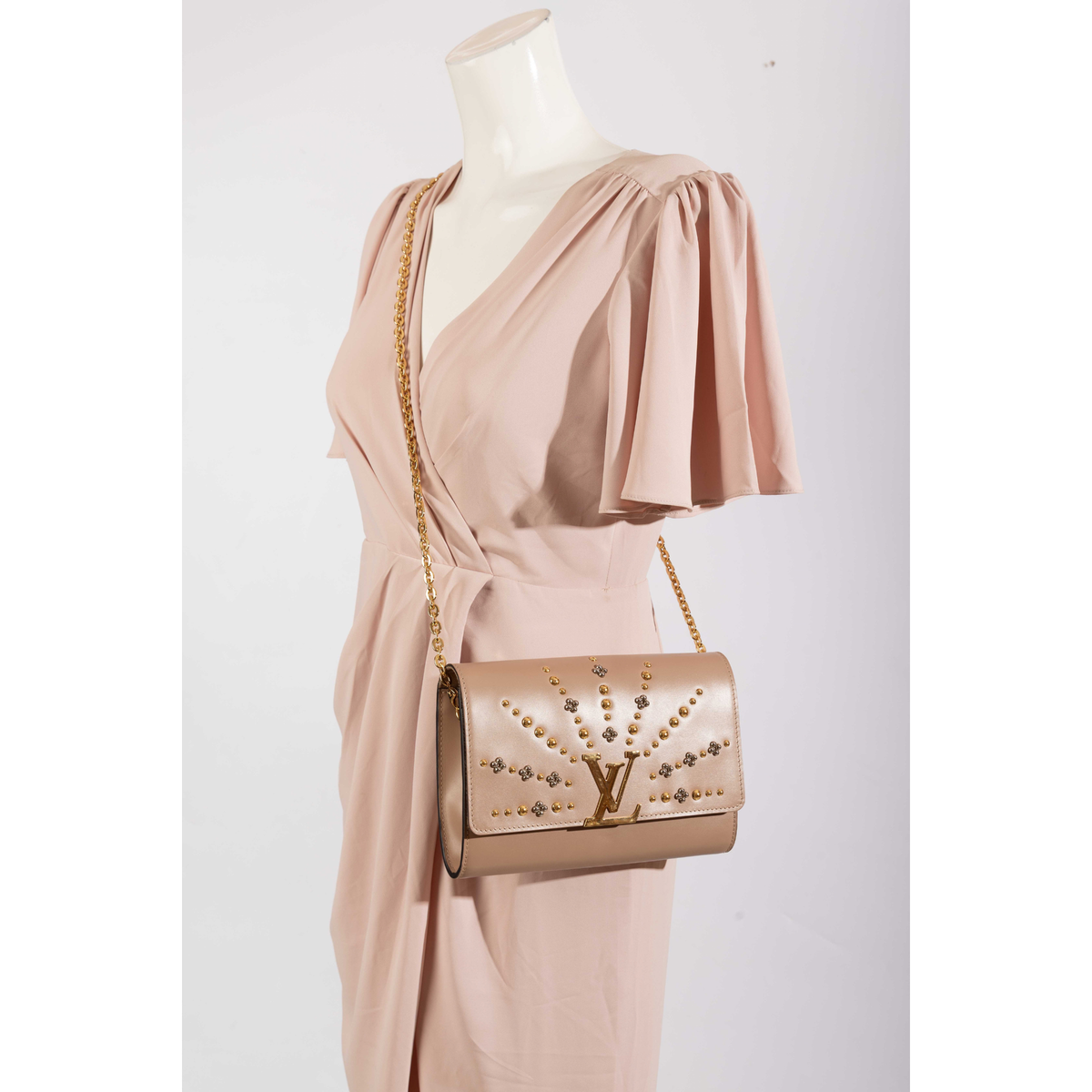 Louis Vuitton Chain Louise Beige Studded Crossbody Bag