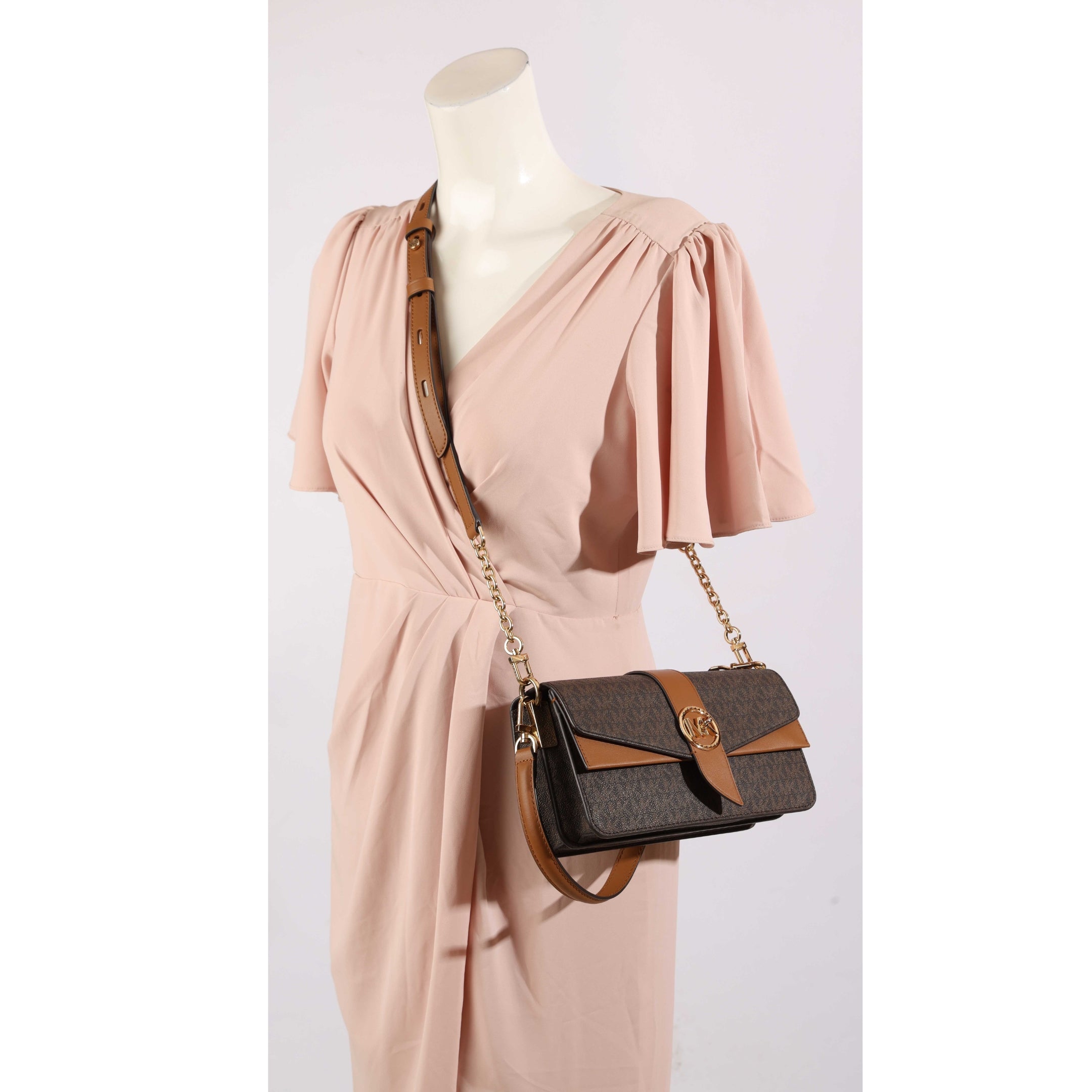 Michael Kors Greenwich Brown Logo Convertible Crossbody Bag