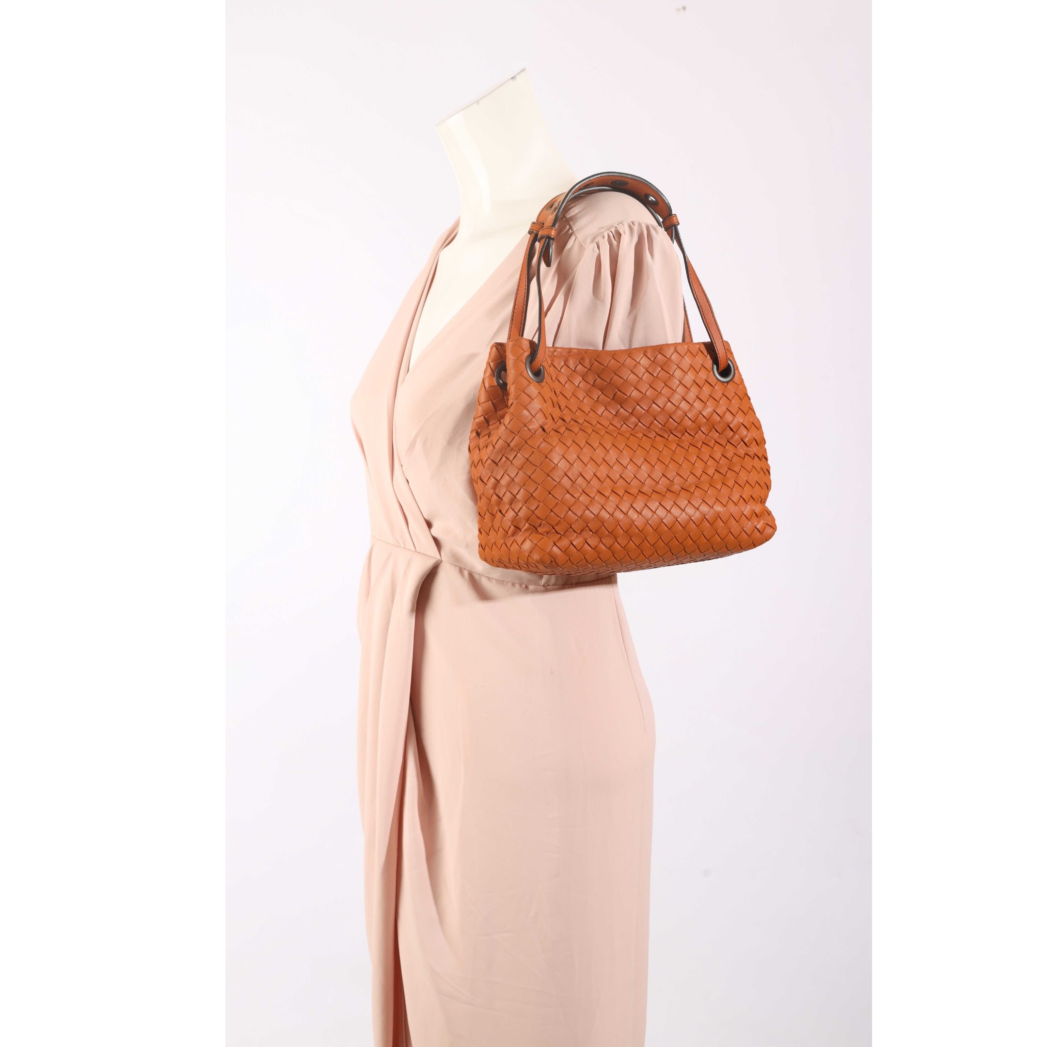 Bottega Veneta Orange Intrecciato Woven Bella Tote