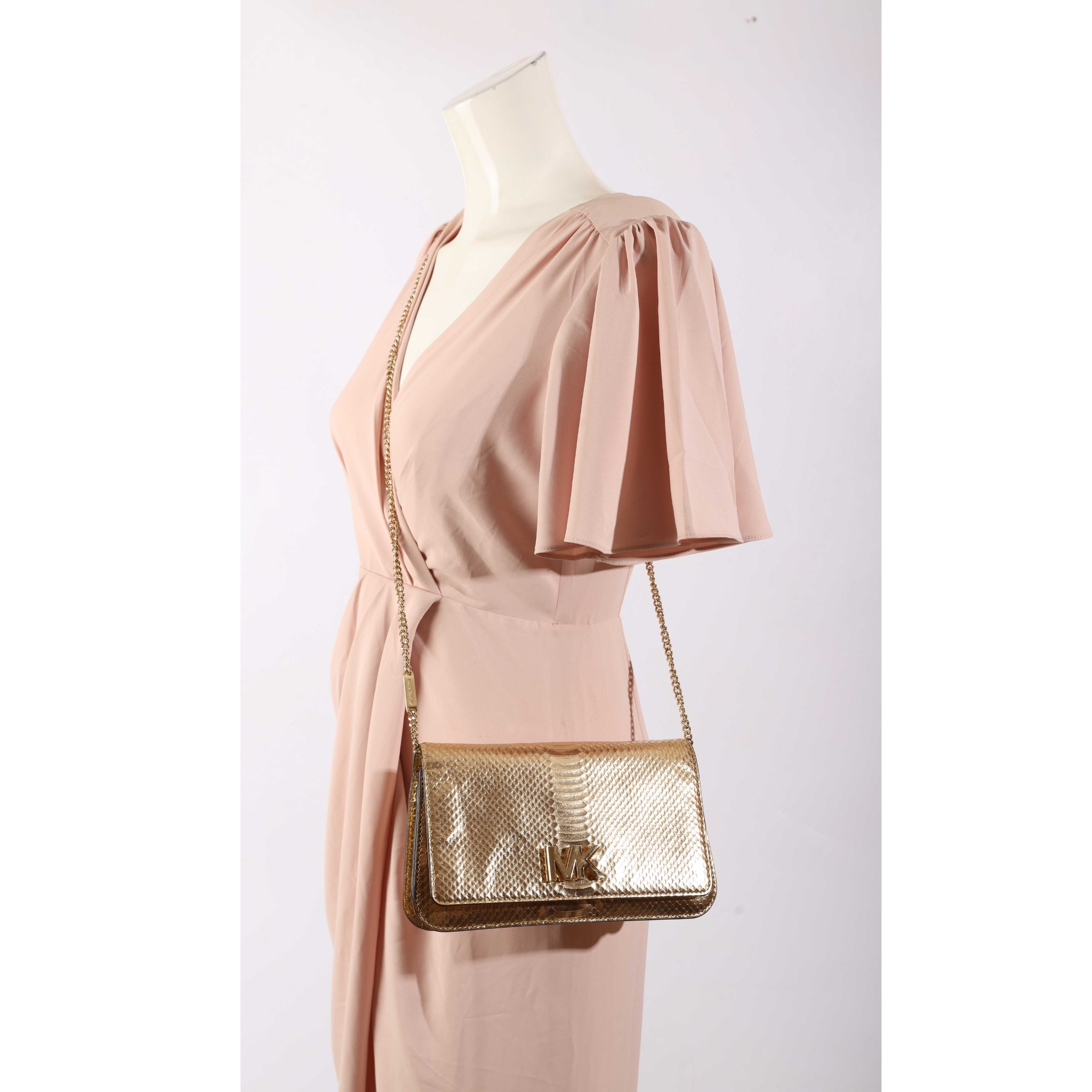 Michael Kors Mott Metallic Gold Clutch Crossbody Bag