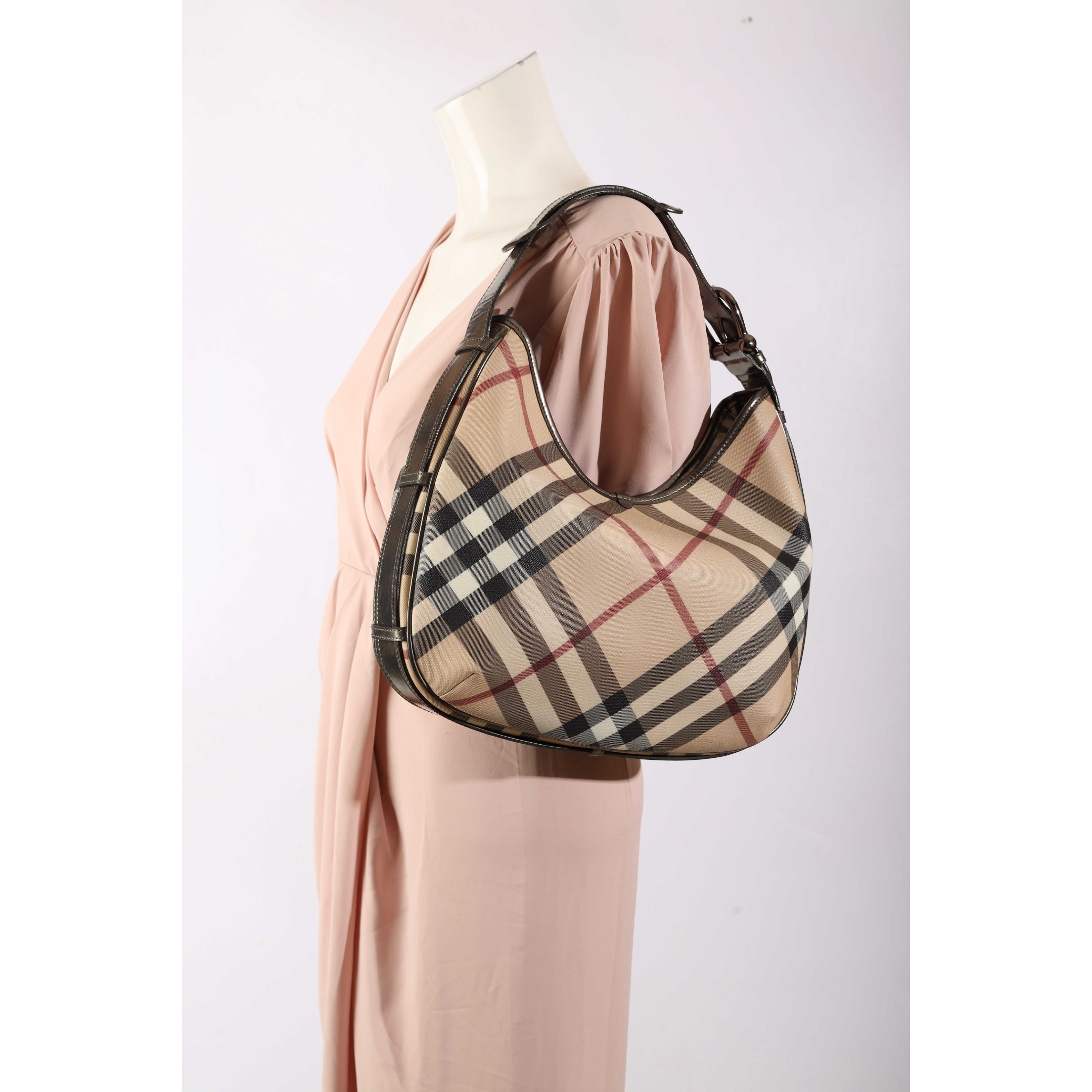 Burberry Beige Nova Check Barton Hobo Bag