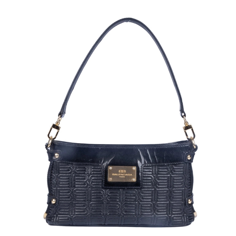 Balenciaga Logo Embossed Leather Pochette