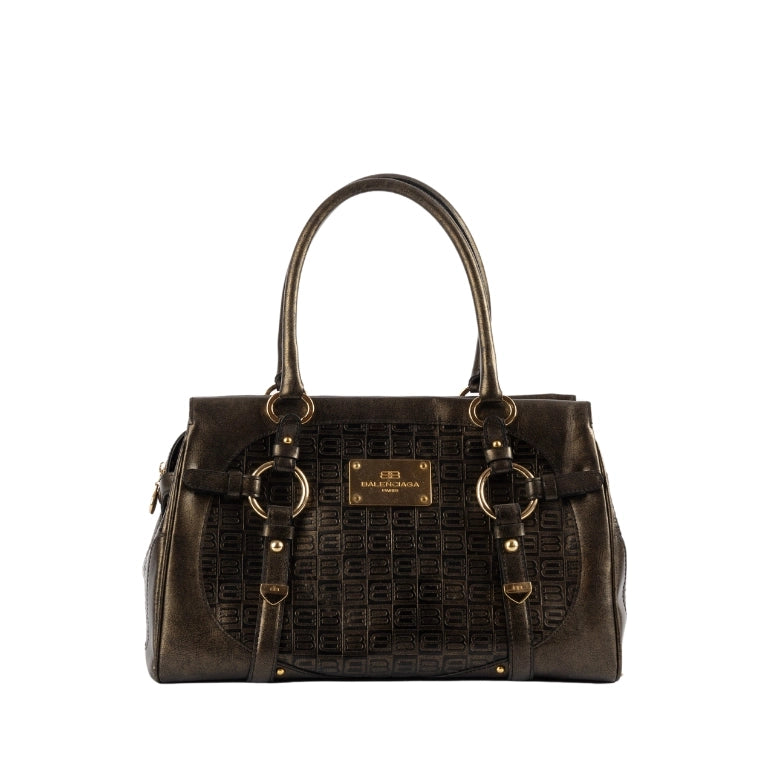 Balenciaga Logo Embossed Leather Shoulder Bag
