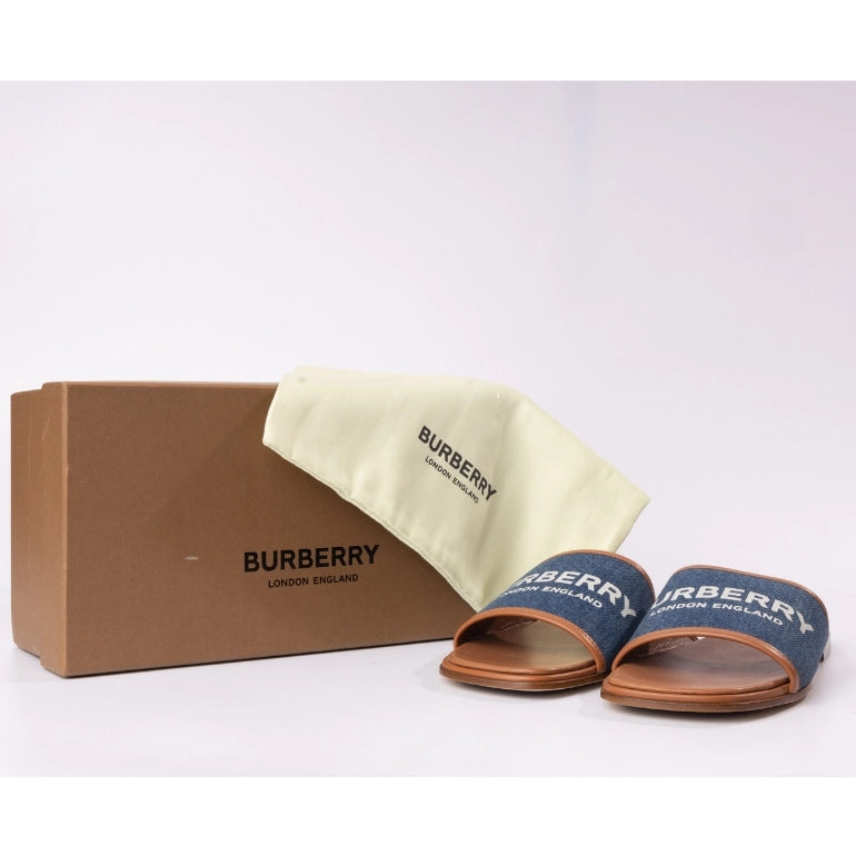 Burberry Carolyn Denim Logo Slide Sandals