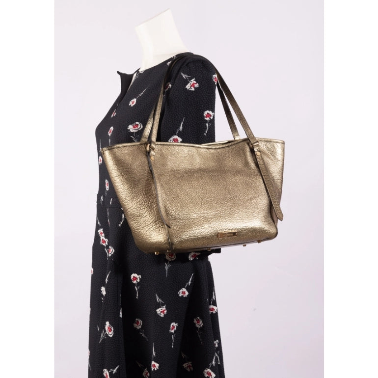 Burberry Metallic Leather Top Handle Tote