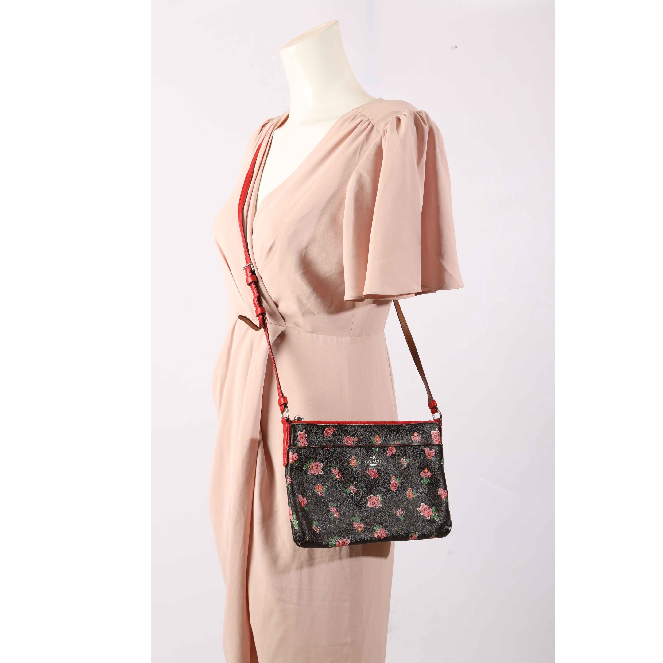 Coach Rose Print Brown Crossbody Bag