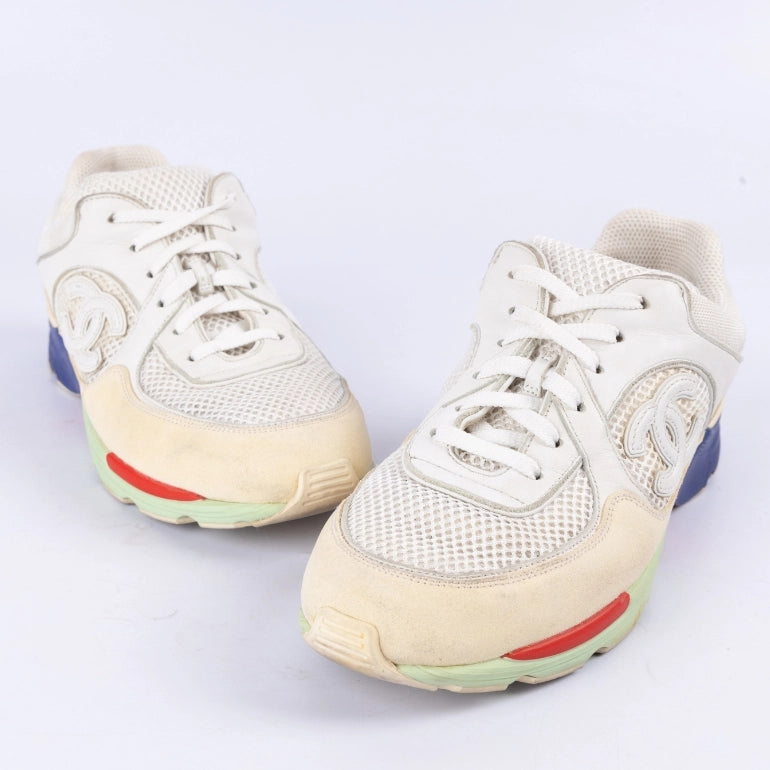 Chanel White Mesh Fabric And Suede CC Sneakers