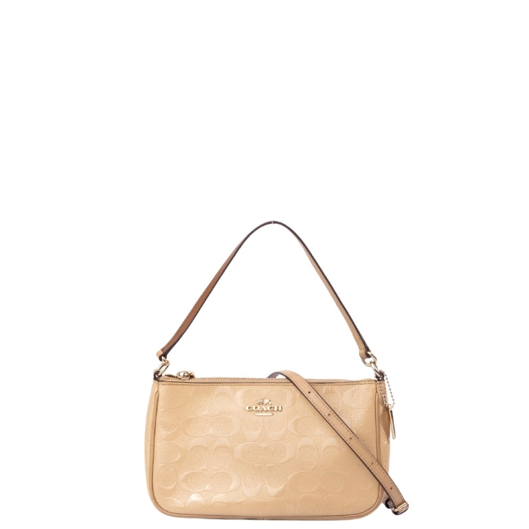 Coach Top Handle Pouch In Signature Debossed Patent Leather
