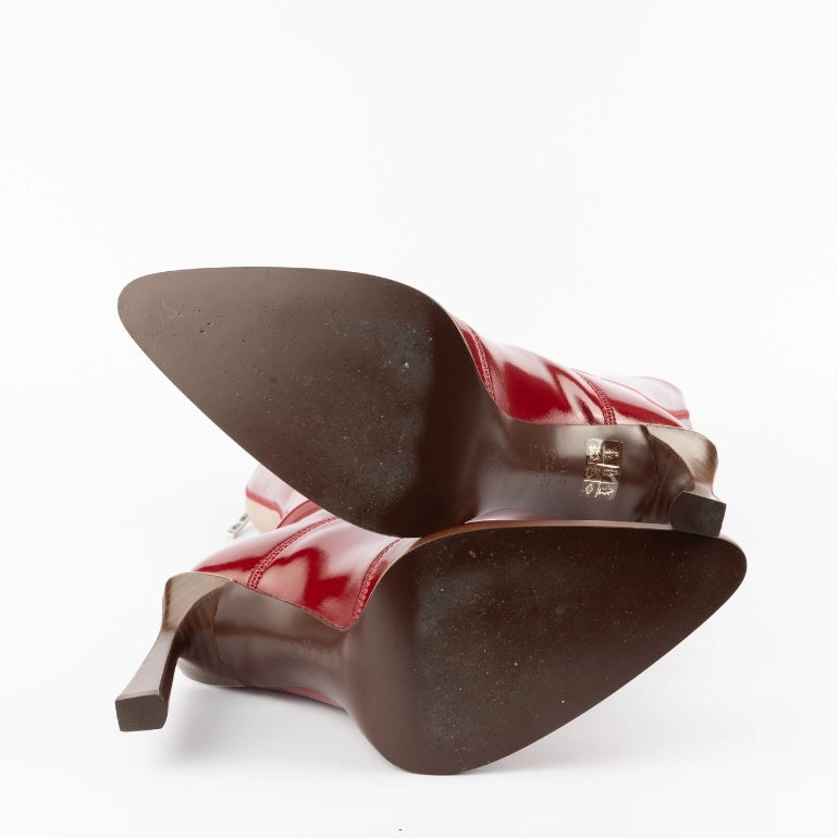 Fendi Red Pointed Toe Patent Leather Knee Boots